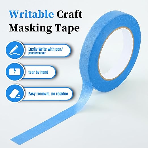 Premium Blue Masking Tape,Painters Tape,Blue Painters Tape for Automotive,DIY Paper Arts & Crafts, Spraying Drywall Paint, No Residue & Easy to Clean Up,12pcs 0.7in X 54 Yd Painter's Tape