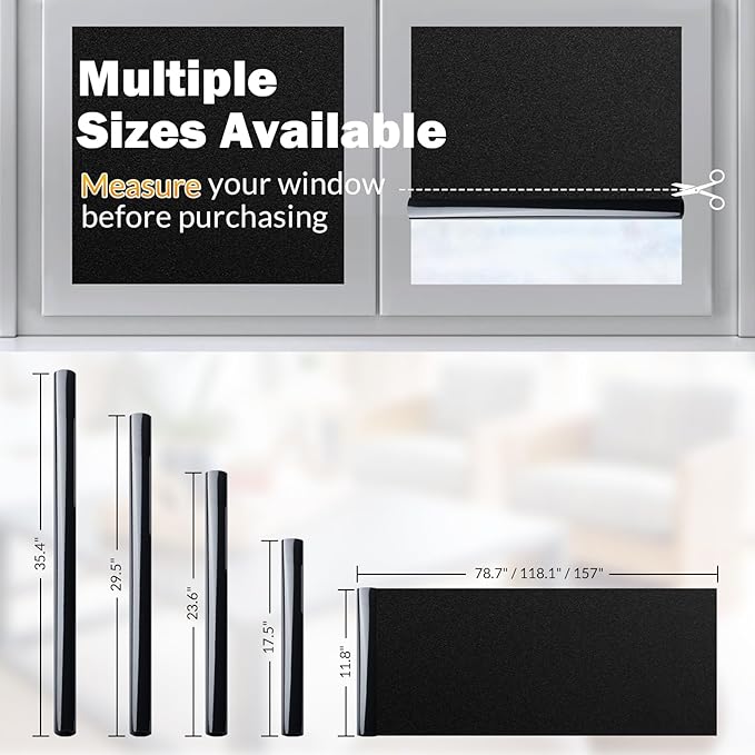 rabbitgoo Blackout Window Film, Sun Heat Blocking Privacy Cover for Glass, Removable Opaque Room Darkening Dark Black Out Window Covers Tint Shades for Home Day Sleep Light Blocker 29.5 x 78.7 Inches