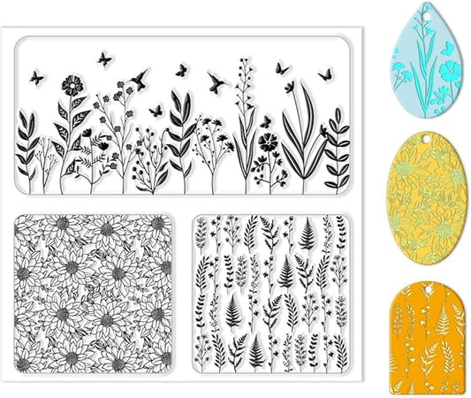 CHGCRAFT Polymer Clay Texture Sheet Leaves and Flowers Clay Texture Mat Floral Polymer Mats Earrings Tools for Jewelry Making DIY Crafts, 5.5x5.5inch