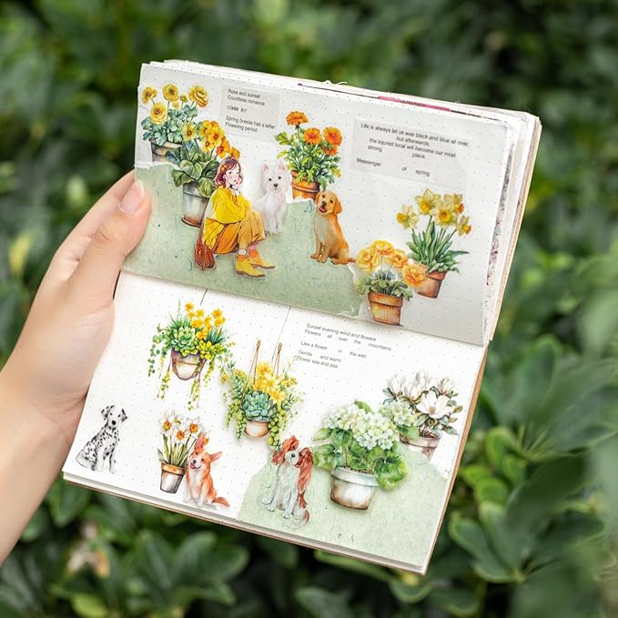 150Pcs Potted Plant Stickers, Botanical PET Stickers for Scrapbooking, DIY Crafts, Journaling, and Junk Journal Ephemera with Organizer