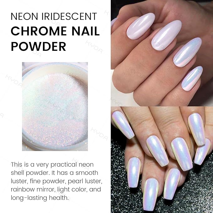 Ownest 2 Pcs Neon Chrome Nail Powder, Unicorn Chrome Nails Glitter Pigment, Aurora Iridescent Powder Pigment for Nails, Opal Pearl Mica Powders, Chameleon Pearl Manicure Pigment
