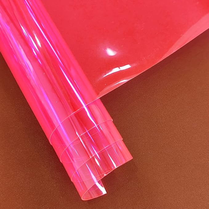 HYANG Pink Transparent PVC Super Clear Holographic Vinyl Faux Leather Sheets 1 Roll 12" x 47" (30cm x 120cm) for DIY Bows Earrings Bags DIY Crafts Making