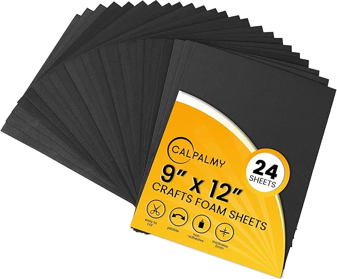 24 Ct Sheets Black EVA Cosplay Foam in 9” x 12’’ Sheets; High Density Thick Foam 85 kg/m³, 2mm (1/12”); Great for Costumes, Props, Armor, Masks, Arts and Crafts Projects