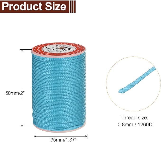 uxcell Round Leather Sewing Waxed Thread, 55m / 60 Yards Wax Polyester String, 0.8mm Waxed Stitching Cord for Leather Crafts, Bookbinding, Bracelets Braided, Lake Blue