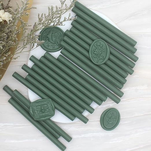 Olive Green Wax Seal Sticks 20pcs, Andotopee Glue Gun Wax Seal Sticks for Wax Seal Stamp, Premium Sealing Wax for Envelope Letter Seal Wedding Invation Craft Adhesive, Great Gift Ideas (Mini Size)