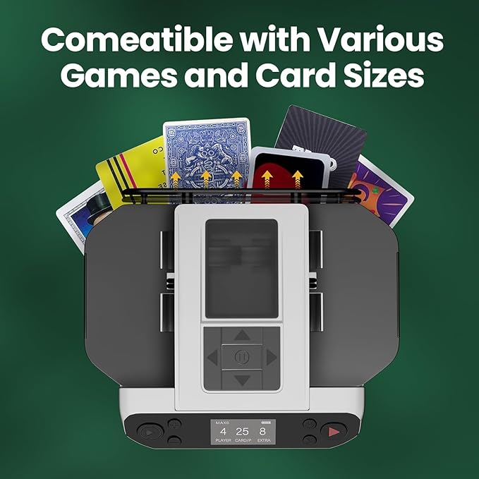 Automatic Card shuffler and Dealer 2-in-1 Machine 2025, 1-12 Player, Rotatable 360°, Remote Card Calling, Ultra Quiet, Rechargeable, for Board Games and Poker, Casino Card, UNO (White)