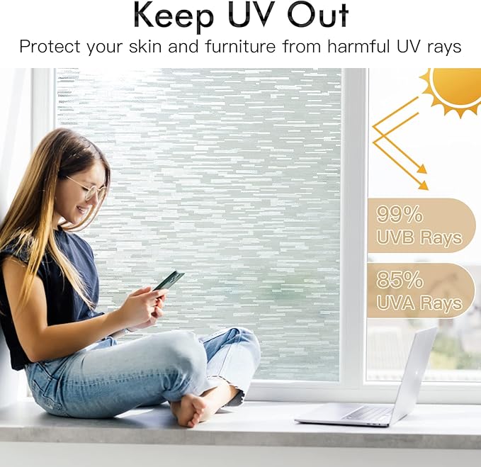 Haton Window Privacy Film, Frosted Glass Static Cling Sun Heat Blocking Window Clings, Frosting Opaque Coverings, Vinyl Removable Stickers Tint for Home Door Office, Non Adhesive 11.8" x 118.1"