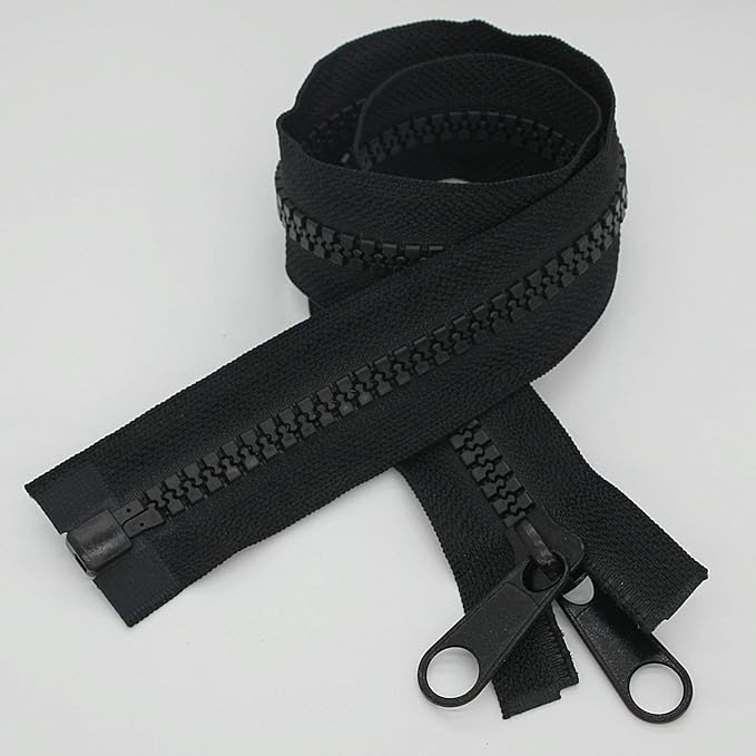 Leekayer 2PCS #10 24 Inch Heavy Duty Zippers for Sewing Separating Large Plastic Zippers Black Tape with Double Pull Tab Slider, Sleeping Bag, Boat, Canvas, Cover, Trampoline, Dog Bed,Tent (24" 2pcs)