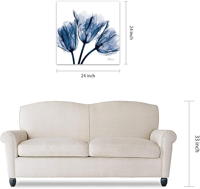 Empire Art Direct - TMP-AK011A-2424 Blue Tulip X-Ray Flower Wall Art on Frameless Free Floating Tempered Glass Panel Ready to Hang, Living Room, Bedroom ＆ Office, 24" x 24" x 0.2"
