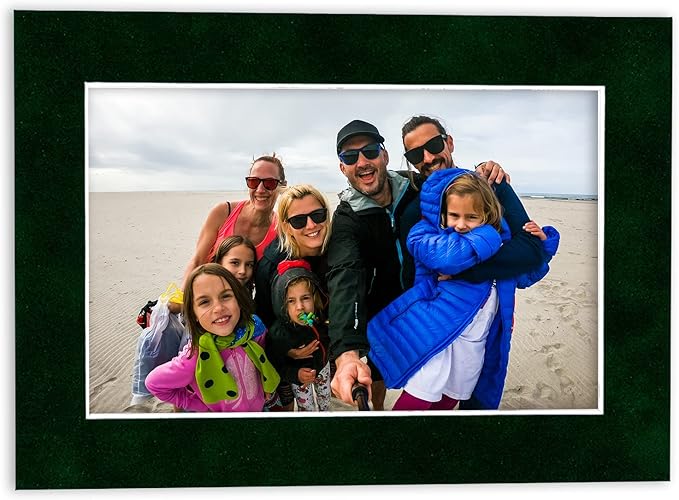 8.5x11 Mat Bevel Cut for 7x9 Photos - Acid Free Green Suede Precut Matboard With Backing Board and Crystal Clear, Self Seal Photo Mat Bag - For Pictures, Photos, Framing - 4-ply Thickness