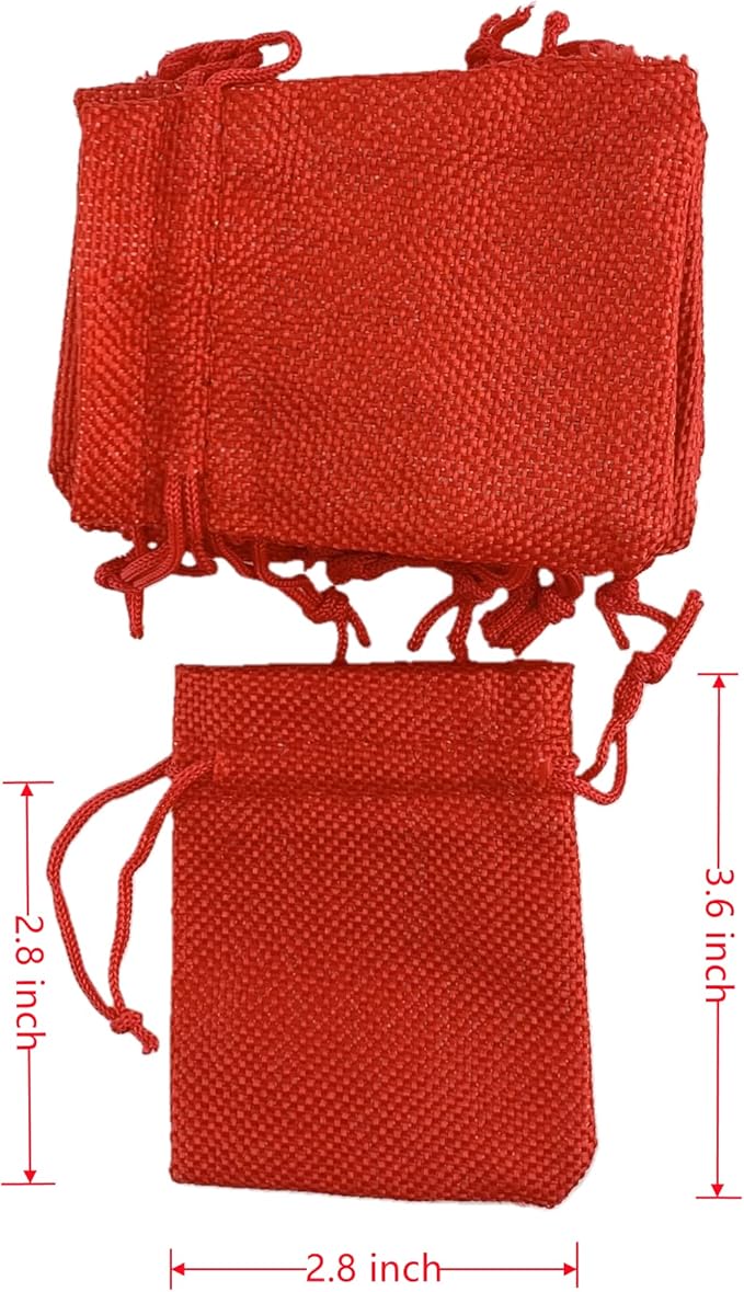 Palmhomee Pack of 25 Burlap Gift Bags with Drawstring Linen Jewelry Pouches Wedding Hessian Jute Bags for Birthday and Treat Pouches Party Wedding Favors Gift (2.8x3.6 Inch, Red)