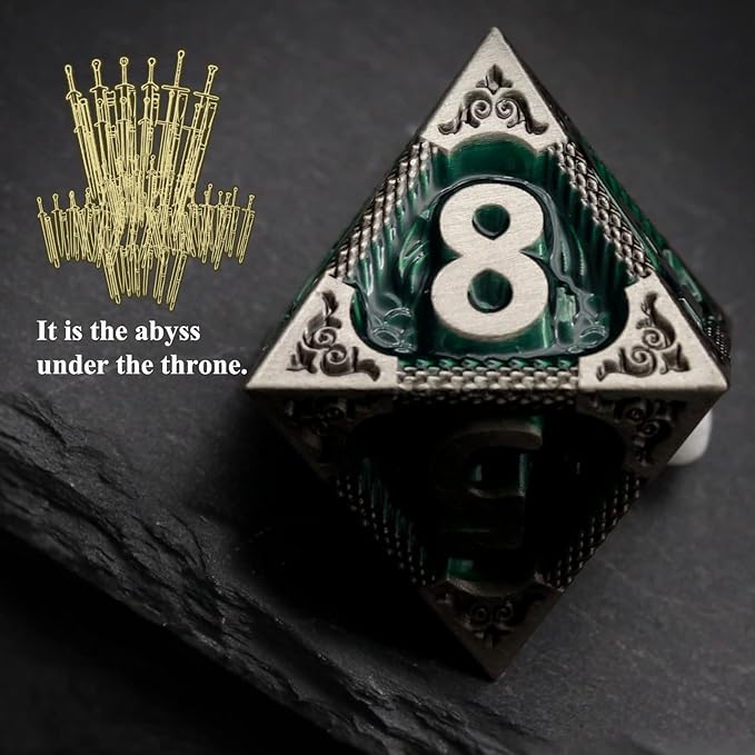 Haxtec DND Dice Set Metal D&D Dice Set with Leather Dice Bag Antique Iron Green Metal Polyhedral Dice Compatible with Dungeons and Dragons TTRPG Gifts