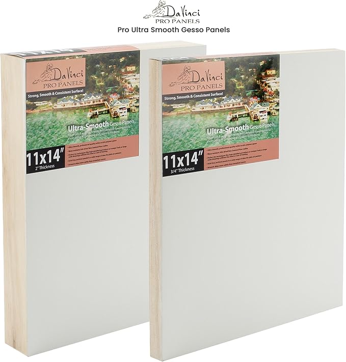 Da Vinci Pro Ultra Smooth Wood Canvas Gesso Board - 3/4" Deep, 10x10 Pack of 6 Single White Acrylic Polymer Gesso Panels for Painting Fine Portraits and Ultra Fine Detail Illustrations and Artwork