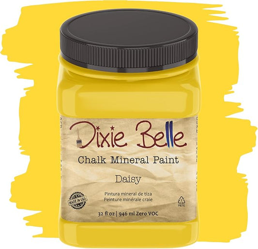 Dixie Belle Paint Company Chalk Finish Furniture Paint - Daisy (32oz) - Matte Vibrant Yellow Chic Chalk Mineral DIY Furniture Paint