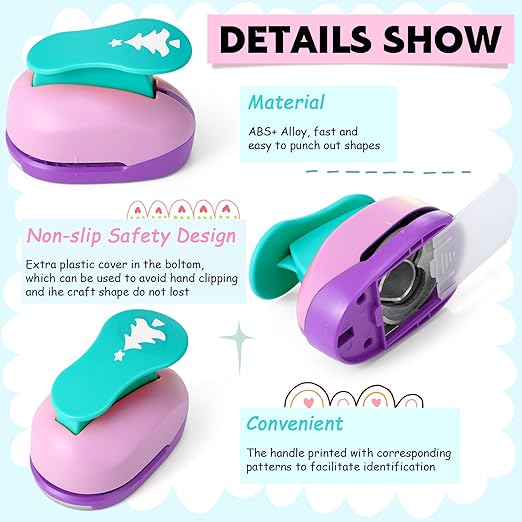 CHENGU 16 Pcs Craft Holes Punch Paper Punchers Scrapbook Punches with Craft Sticker Paper, Round, Star, Square, Heart, Flower, Wave Circle Shape (1 Inch,Christmas)
