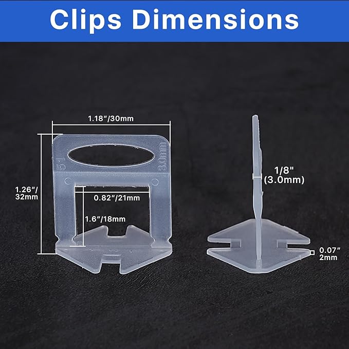 1100 Pcs Tile Leveling System Clips 1/8" (3.0mm) for Ceramic Tile and Stone Installation - DIY Tile Leveler Spacers Kit for Perfect Alignment(1100, 1/8)