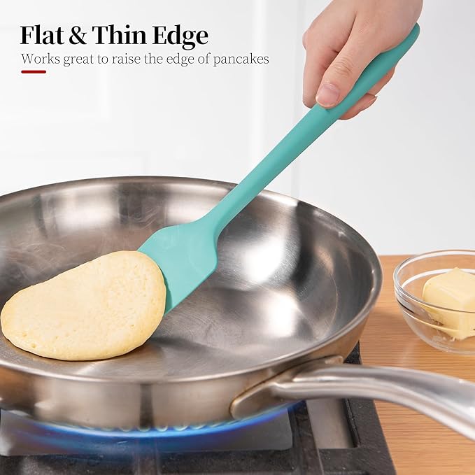 Silicone Flat Spoon Spatula Set, Luxiwise 600ºF Heat Resistant Kitchen Baking Scraper Cooking Spoonula Non-Stick BPA-Free Dishwasher Safe for Seamless Mixing Folding Scraping Serving (Aqua Sky & Red)