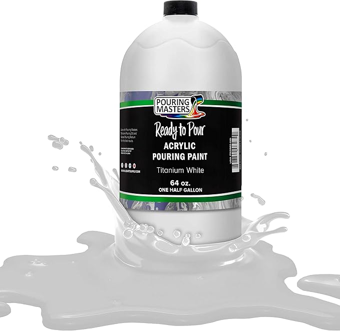 POURING MASTERS Titanium White Acrylic Ready to Pour Pouring Paint - Premium 64-Ounce Pre-Mixed Water-Based - for Canvas, Wood, Paper, Crafts, Tile, Rocks and More