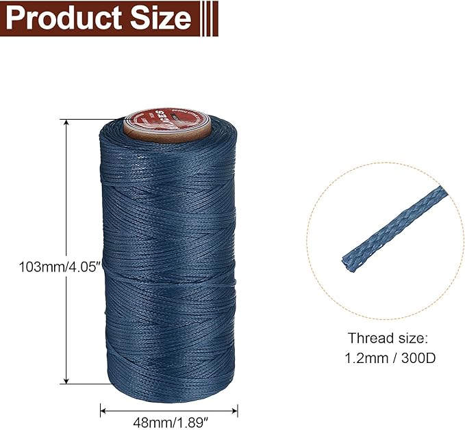 uxcell Flat Leather Sewing Waxed Thread, 140m / 153 Yards Polyester Wax String, 300D Wax Stitching Cord for Leather Crafts, Bookbinding, Bracelets Braided, Blue