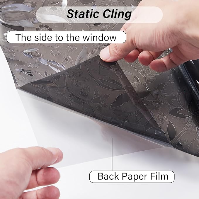 LEMON CLOUD Window Film, Decorative Window Privacy Film, Window Film Privacy Static Cling Frosted, Anti-UV Sun Blocker Heat Control for Home(Grayish Black, 23.6 x 78.7 inches)