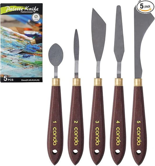 CONDA Palette Knife Painting Stainless Steel Spatula Palette Knife Oil Paint Metal Knives Wood Handle