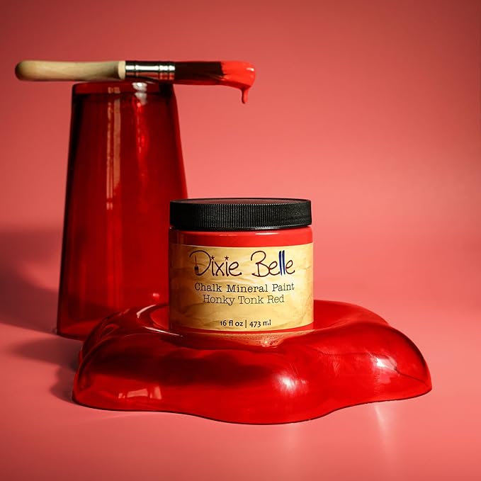 Dixie Belle Paint Company Chalk Finish Furniture Paint - Honky Tonk Red (4oz) - Matte True Red Chic Chalk Mineral DIY Furniture Paint