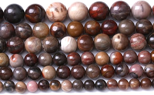32pcs 12mm Natural Wooden Petrified Jade Agate Gemstone Beads Round Loose Spacer Beads for Jewelry Making DIY Bracelet Necklace 1 Strand 15inch
