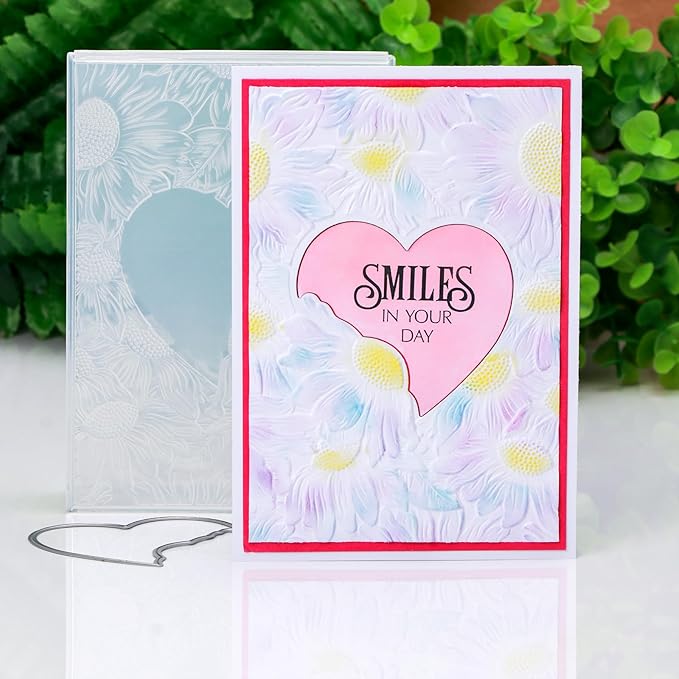 BAOFALI3D Embossing Folder and Metal Die Set for Card Making,Heart Leaves Background Plastic Textures Fades Embossing for Paper Crafting Handmade Crafts Wedding Valentine's Day Scrapbook Card Decorat