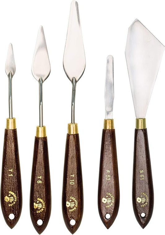 Creative Mark Stainless Steel Palette Knife Painting Tools - Paint Palette with Wooden Handle - Variety of Shapes and Sizes - Set of 6, Set