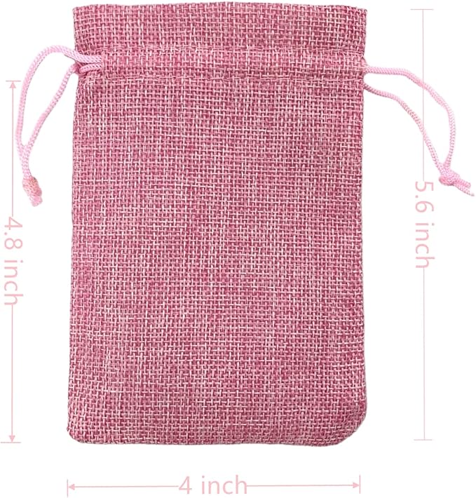 Palmhomee Pack of 25 Burlap Gift Bags with Drawstring Linen Jewelry Pouches Wedding Hessian Jute Bags for Birthday and Treat Pouches Party Wedding Favors Gift (4x5.6 Inch, Pink)
