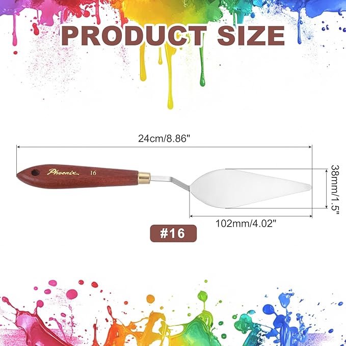 MECCANIXITY Pack of 1 Palette Knife No.16, 9.4" Long Palette Knives with Stainless Steel Flexible Spatula Pallet Knife and Wood Handle for Scraping, Mixing, Oil Acrylic Painting Canvas