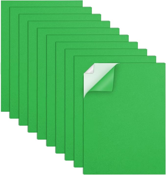 MEARCOOH Self Adhesive Foam Sheets, Green 9x12 Inch 2mm Sticky Eva Foam Paper for Crafts Cardmaking Photo Frames Classroom Scrapbooking Christmas Crafts (Green 10 Sheets)