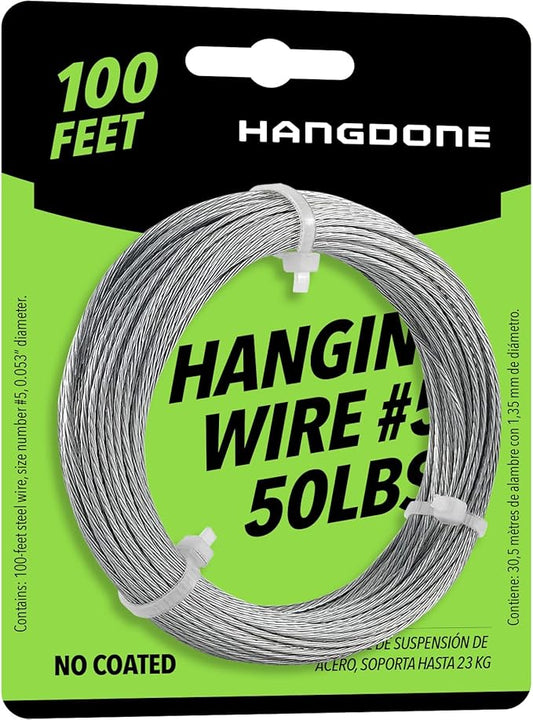Picture Hanging Wire #5 50lbs 100-Feet, Flexible Steel Wire 16 Gauge for Hang Up Frame/Painting and Mirror