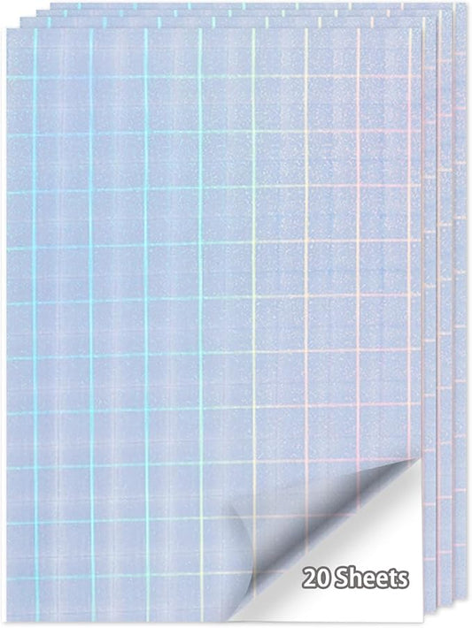 20 Sheets Printable Holographic Sticker Paper,11 x 8.5 Inches Printable Waterproof Paper Rainbow Vinyl Sticker Paper for Inkjet or Laser Printer（Laser square）