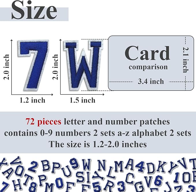 Letter and Number Iron On Patches, A-Z Alphabet and Numbers 0-9 Embroidery Applique Patch, DIY Decorative Heat Press Patches for Clothing Jeans Jackets Backpacks Hats (Blue 72 Pcs)