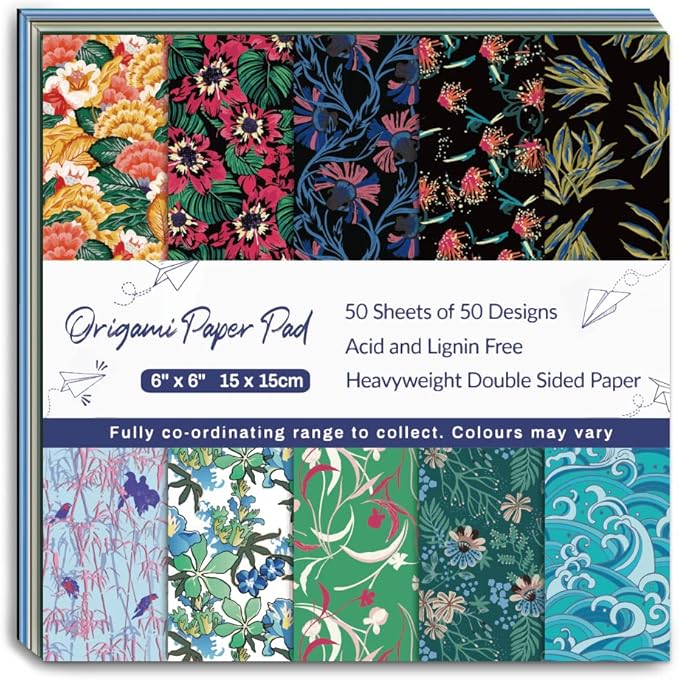 Origami Paper Kit 50 Sheets 6 Inch Square Double Sided Color 50 Vivid Japanese Washi Chiyo Colors for Hand Crafts Origami Paper Arts Creativity Flowers