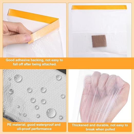 HARFINGTON Pre-Taped Masking Film 177.2" x32.8ft Double Adhesive Tape and Drape Painters Plastic Drop Cloth Film with Tape Plastic Sheeting for Automotive Painting Covering