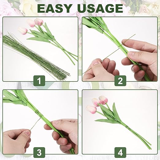 PATIKIL 32 Inch 22 Gauge Floral Stem Wire, 2 Pack/80 Pieces Bouquet Stem Paper Wrapped for DIY Crafts Flower Arrangements, Green