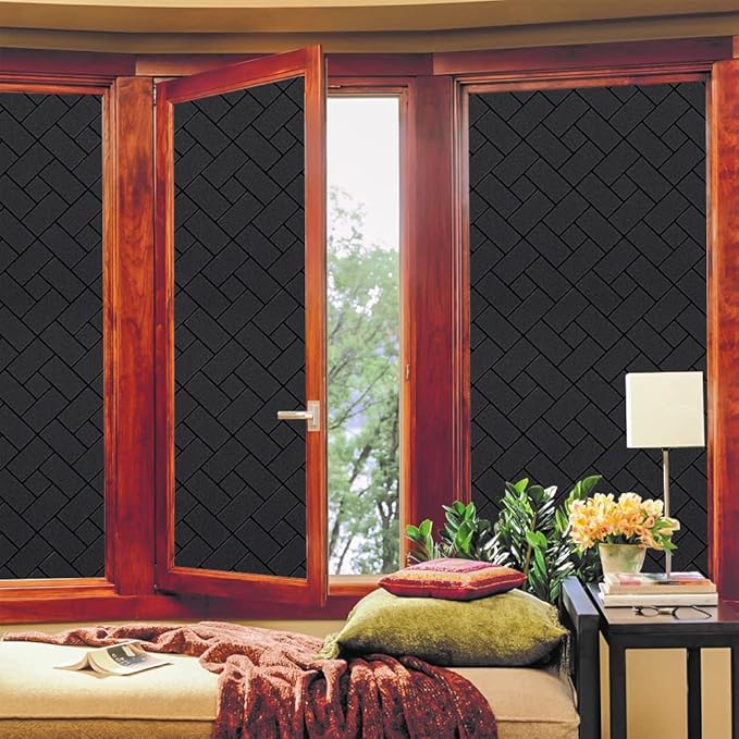 Qualsen Frosted Glass Window Film - No Glue Static Cling Window Stickers, Removable Sun UV Protection for Home Office Kitchen, 23.6 x 78.7 inch, 60x200cm (Black)