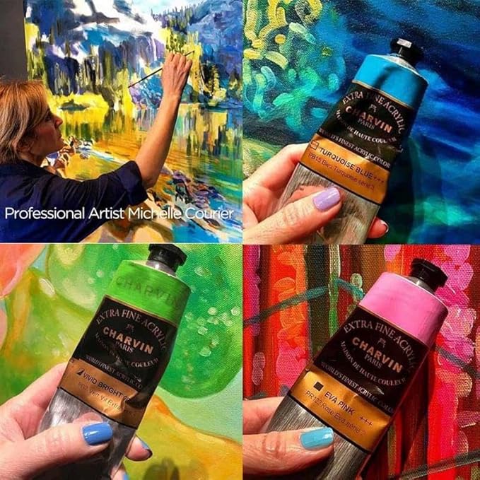 Charvin Extra Fine Professional Acrylic Paint - Meadow Green, 60ml Tube, Triple-Milled, Lightfast Pigments, Open Stock Artist Acrylic Paints in Nature-Inspired Hues