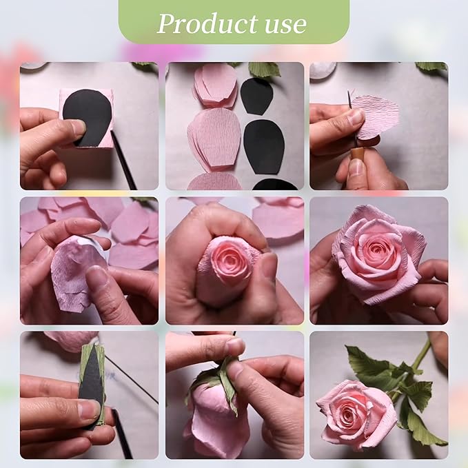 72Pcs Crepe Paper Flower DIY Kits, 20 Colors Crepe Paper Rolls 8.2ft Long 9.84 Inch Wide, 50 Pcs Green Floral Iron Wire and 2 Roll Green Tape for Birthday Parties Weddings Festival Decoration