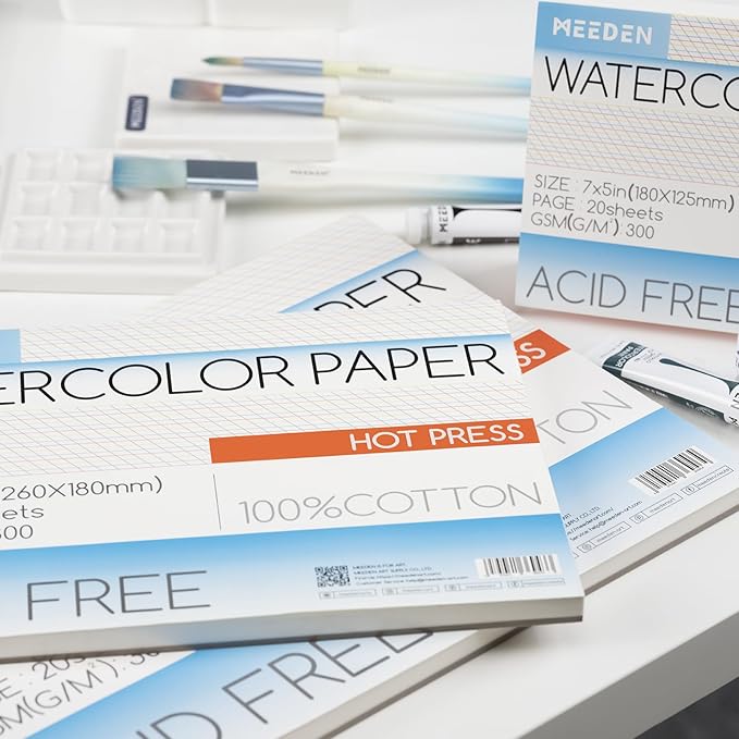 MEEDEN Watercolor Paper Block - 100% Cotton Watercolor Paper Pad of 20 Sheets, 140lb/300gsm, Acid-Free Art Paper for Watercolor, Gouache, Ink and More, 21" x 15" Cold Press