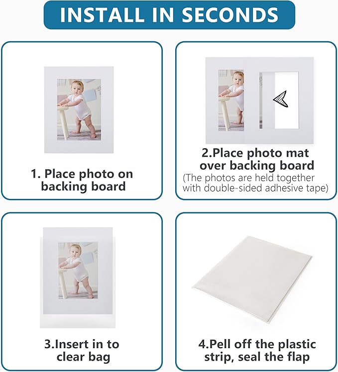 Somime 10 Pack White Photo Mats 11x14 for 8x10 with Core Bevel Cut Matte Sets, Acid Free Mat Board for Picture Frame, Photos, 11x14 Mat - Includes Pre-Cut Mats, Backing Boards and Clear Seal Bags