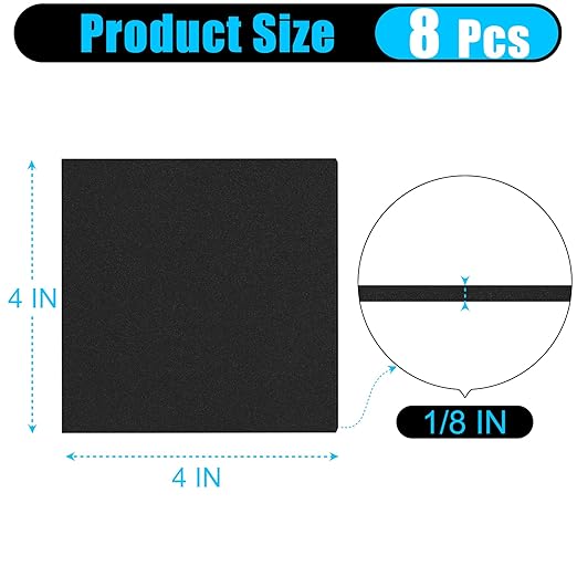 ToLanbbt 8 PCS Adhesive Foam Padding Sheets Closed Cell Neoprene Foam Sheet 1/8" Thick, 4" x 4" Self Stick Insulation Anti Vibration Pads Anti-Slip for Furniture, Cars, Speakers, DIY