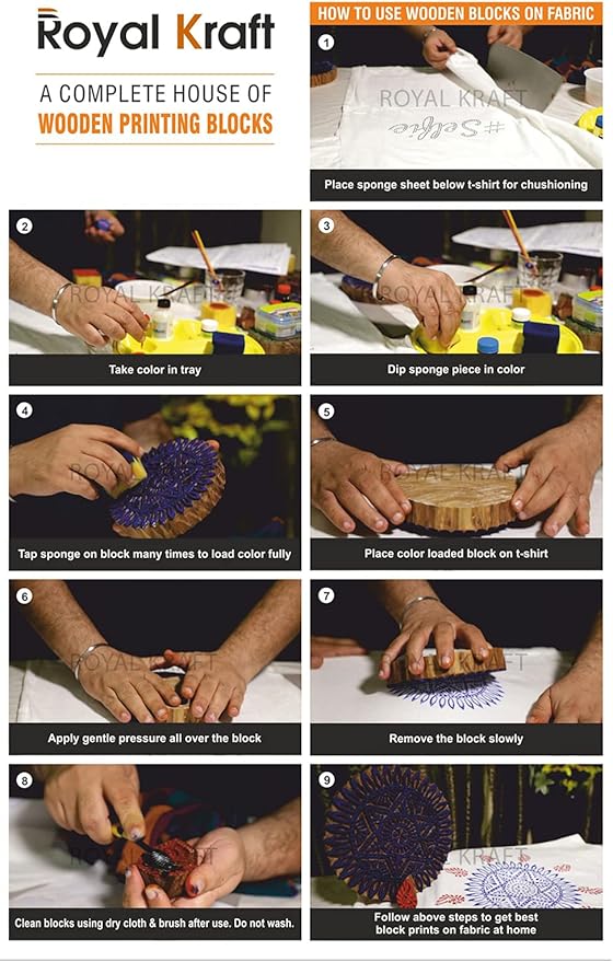 Royal Kraft Wooden Stamps for Block Printing on Saree Border, Textile, Clay, Pottery, Tattoo (Set of 10) MXtag0010