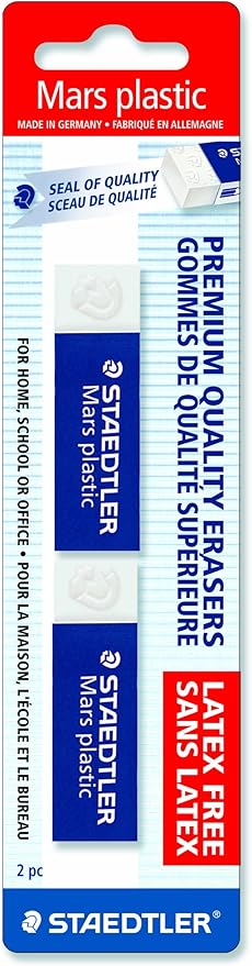 STAEDTLER Mars Plastic Vinyl Erasers (2-Pack), White Erasers for Clean & Precise Results - Latex-Free, Minimal Crumbling, Made in Germany