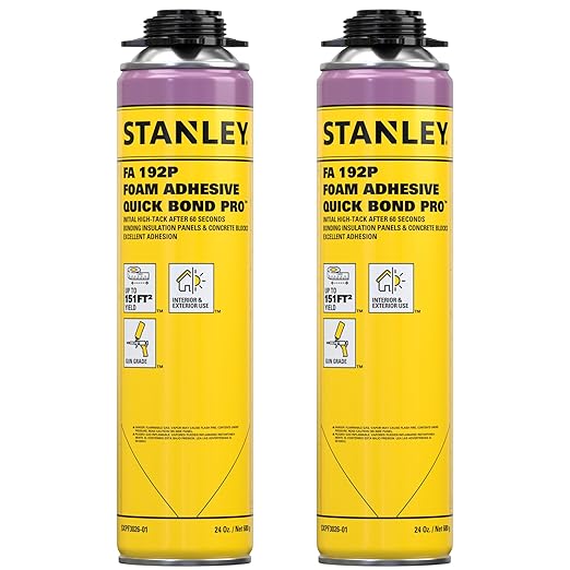 Stanley Quick Bond Adhesive Foam - 2x24oz, Reliable Bond Adhesive for Various Materials, Strong bonding, No Mixing, Gun Use, Gun NOT Included | 2 Pack