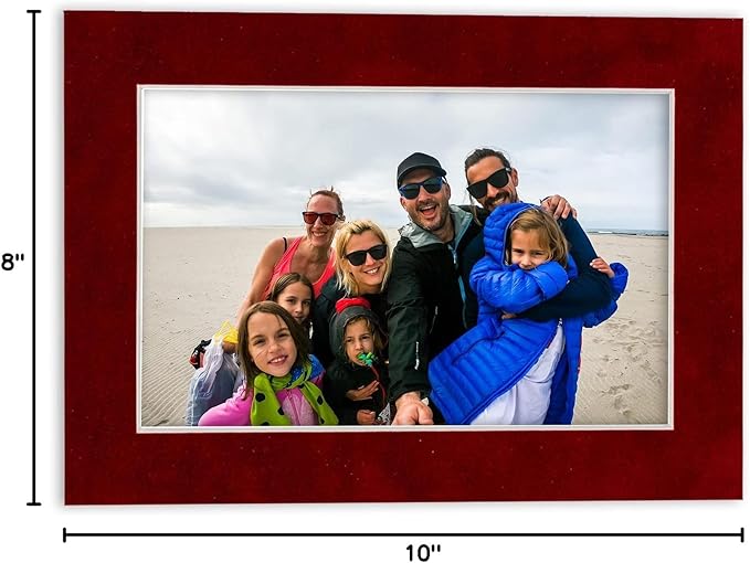 Pack of Ten Acid Free 8x10 Mats Bevel Cut for 5x8 Photos - Bright Red Suede Precut Matboards With Backing Boards and Self Seal Photo Mat Bags For Pictures, Photos, Framing - 4-ply Thickness