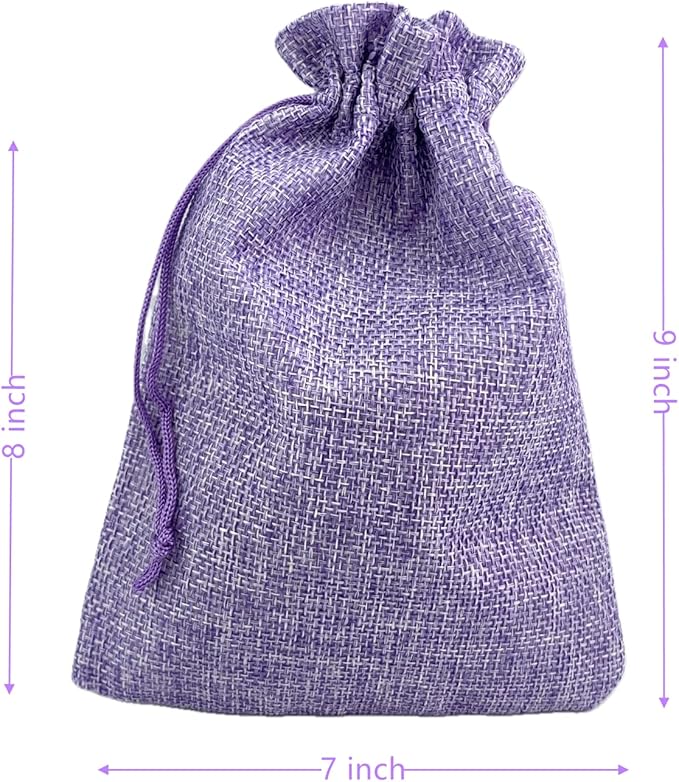 Palmhomee Pack of 25 Burlap Gift Bags with Drawstring Linen Jewelry Pouches Wedding Hessian Jute Bags for Birthday and Treat Pouches Party Wedding Favors Gift (7x9 Inch, Lavender)