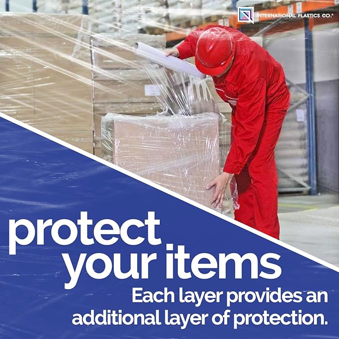 International Plastics Co. 18" Stretch Film/Wrap 1500 feet 7 Layers 80 Gauge Industrial Strength up to 800% Stretch 20 Microns Clear Durable Adhering Packing Moving Heavy Duty Shrink Film Box of 4